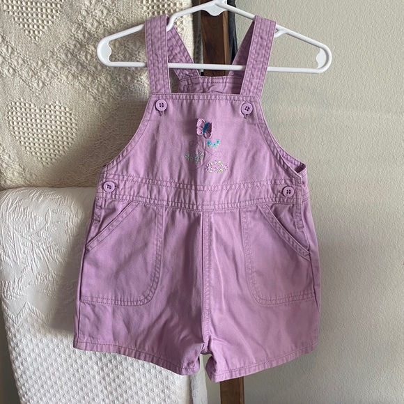 Vintage OshKosh B’gosh two piece overall bundle with floral embroidery detailing